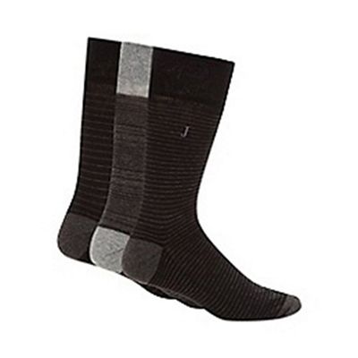 Pack of three designer black striped cushioned sole socks